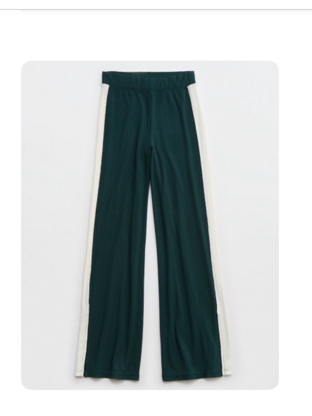Offline Wide-Leg Heavy Ribbed Dark Green Pants with White Side Stripe - Picture 2 of 2